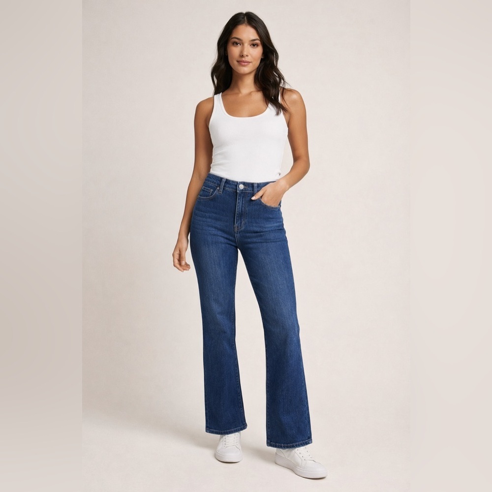 Quince High Rise Flare Jeans Size 27 Medium Wash Stretch Denim